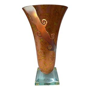 Artist Signed Nautical Spiral Gold Etched Modern Kristal Art Nouveau Glass Vase